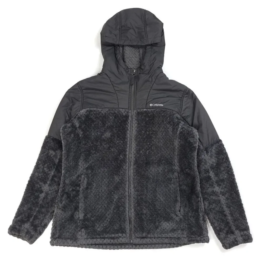 COLUMBIA Fireside Sherpa Hoodie Warm Tech Zip Jacket in Gray Medium Gorpcore - Picture 1 of 8